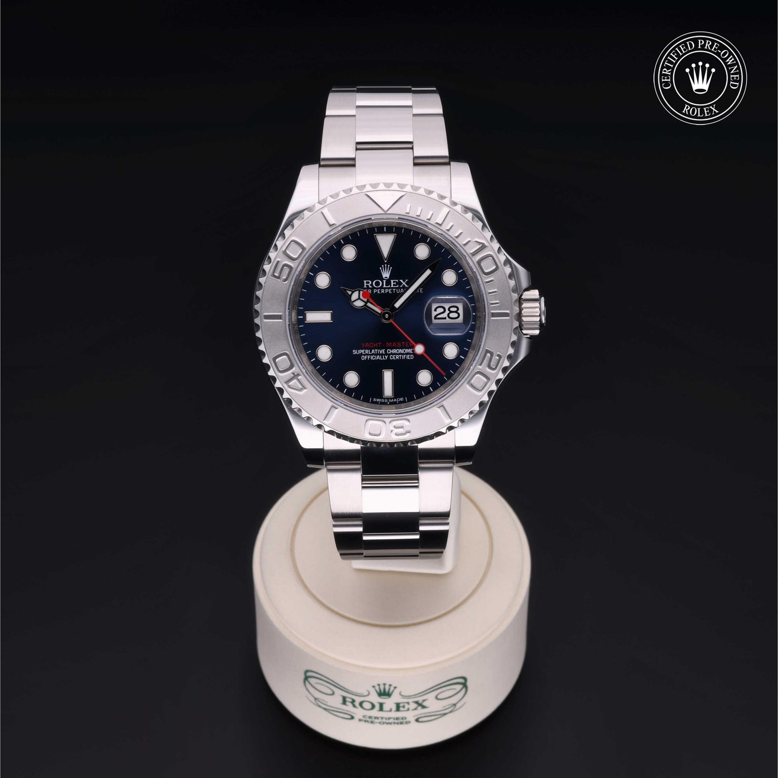 Rolex Certified Pre-owned Yacht-Master M116622-0001 front on black background