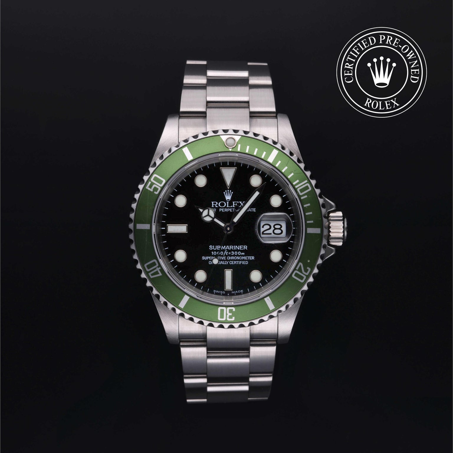 Rolex CPO Submariner M16610LV front on white background