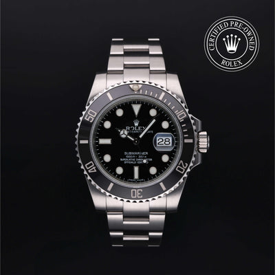 Rolex Certified Pre-owned Submariner M116610LN-0001 front on black background