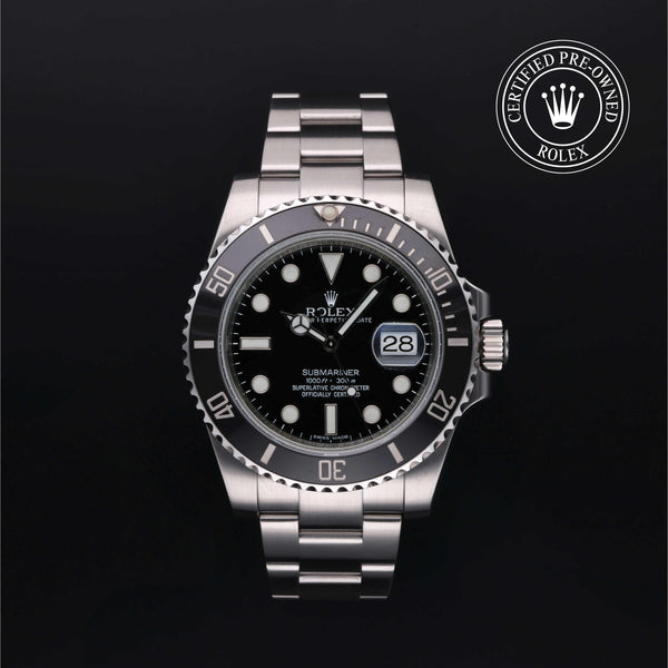 Rolex Certified Pre-owned Submariner M116610LN-0001 front on black background
