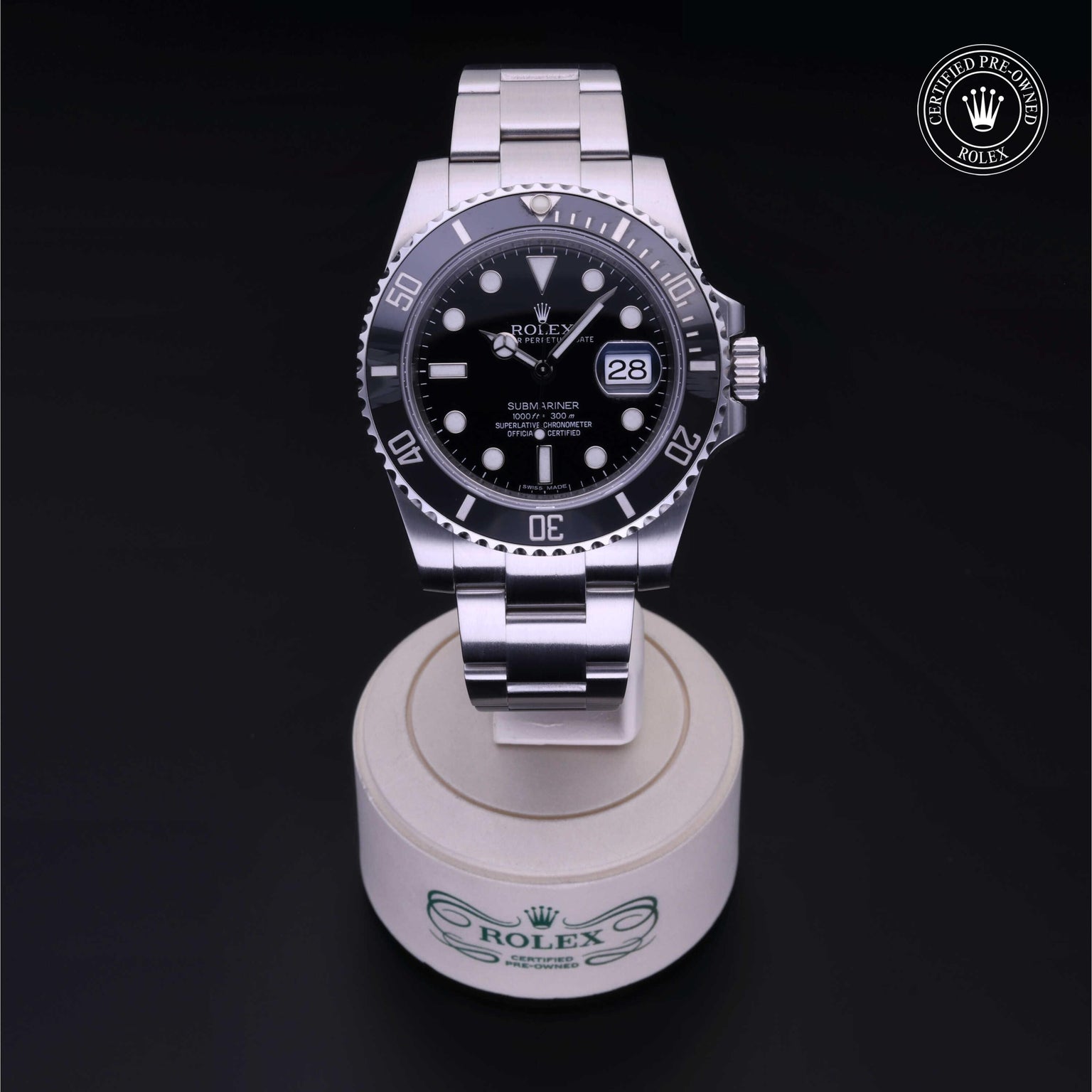 Rolex Certified Pre-owned Submariner M116610LN-0001 front on black background