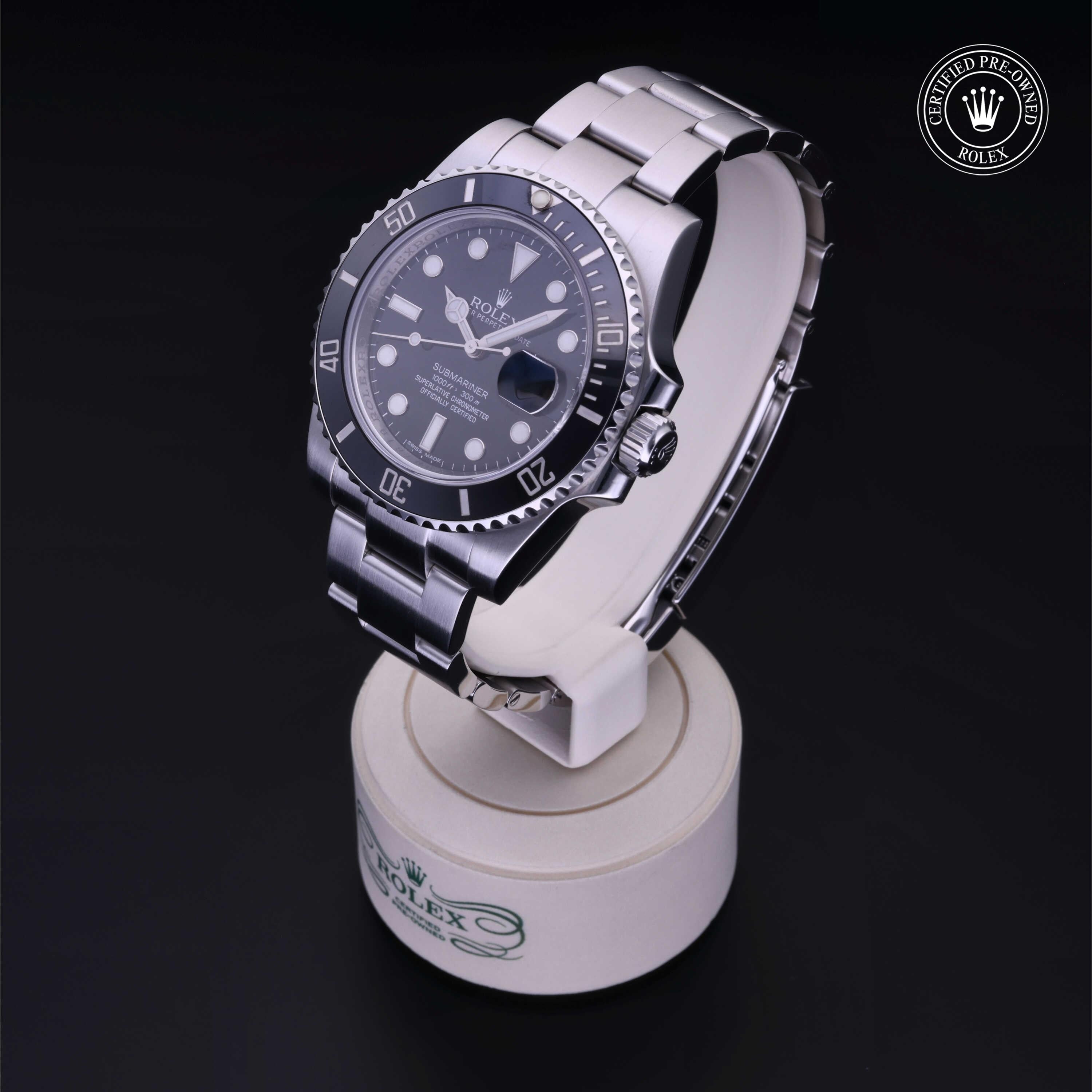 Rolex Certified Pre-owned Submariner M116610LN-0001 front on black background