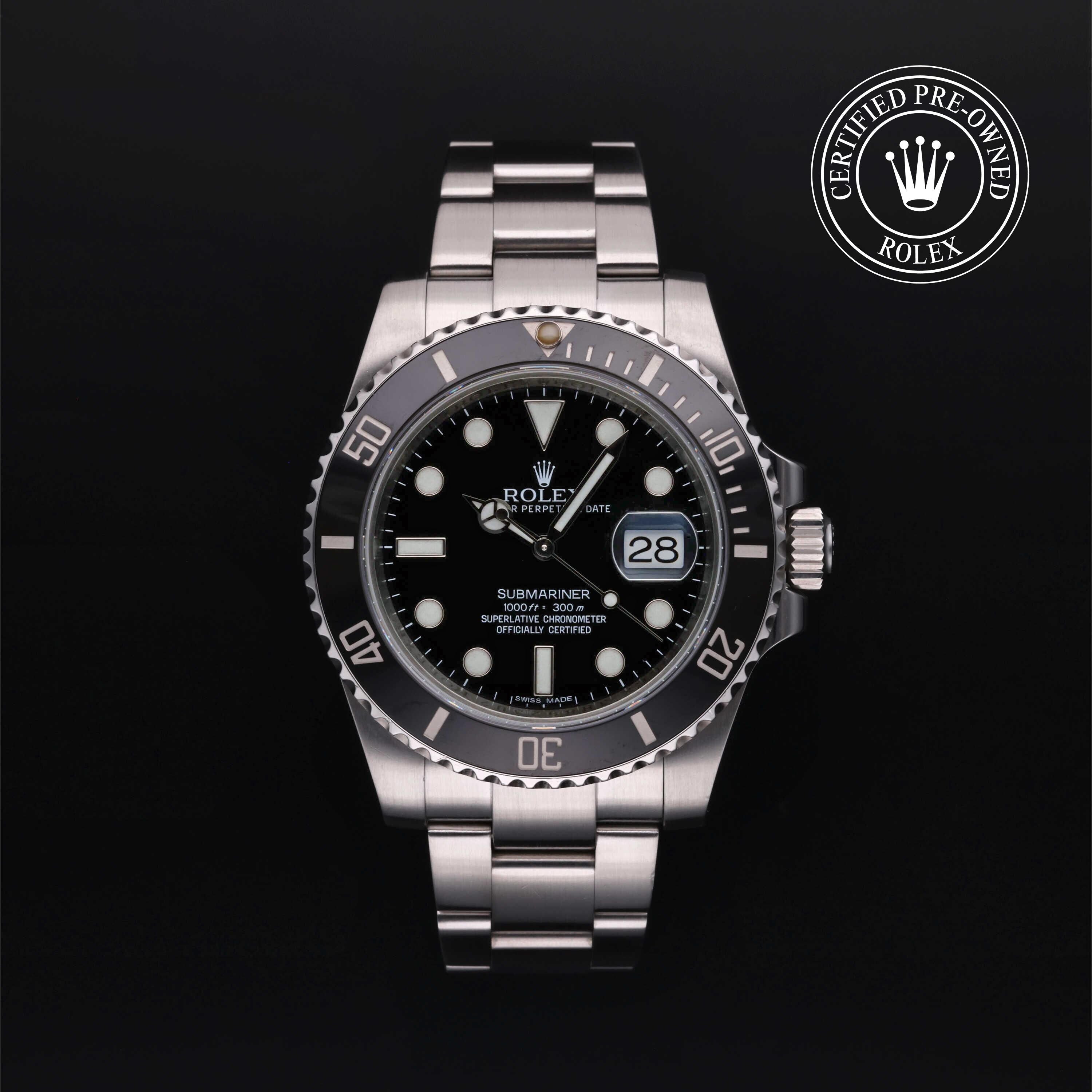 Rolex Certified Pre-owned Submariner M116610LN-0001 front on black background
