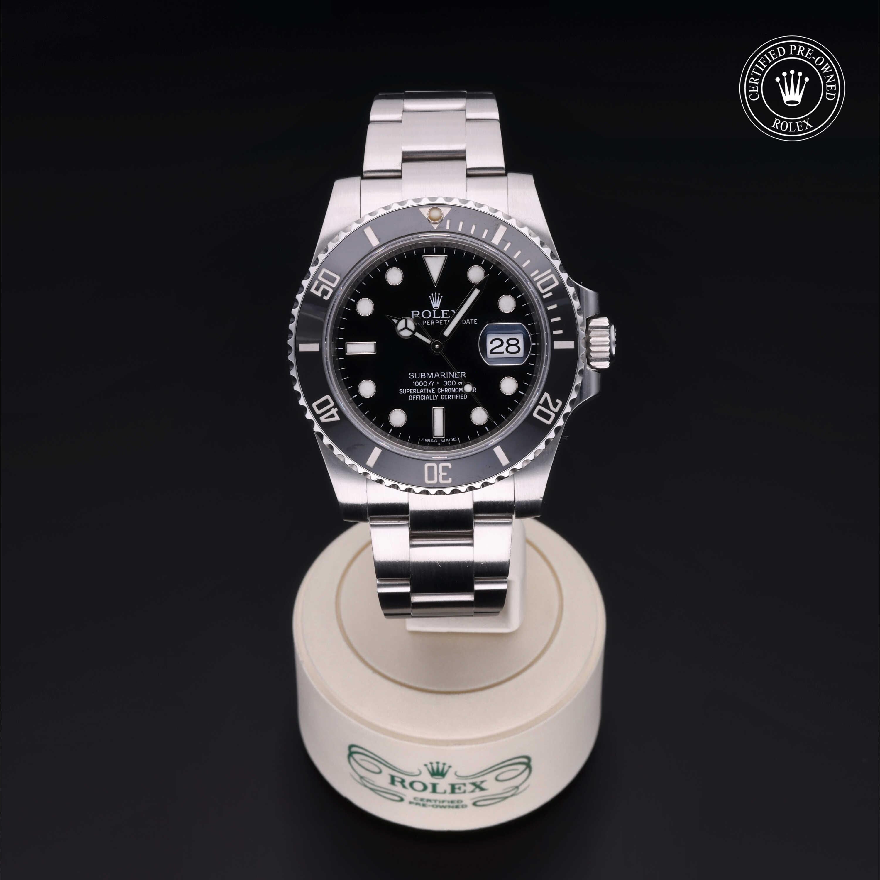 Rolex Certified Pre-owned Submariner M116610LN-0001 front on black background