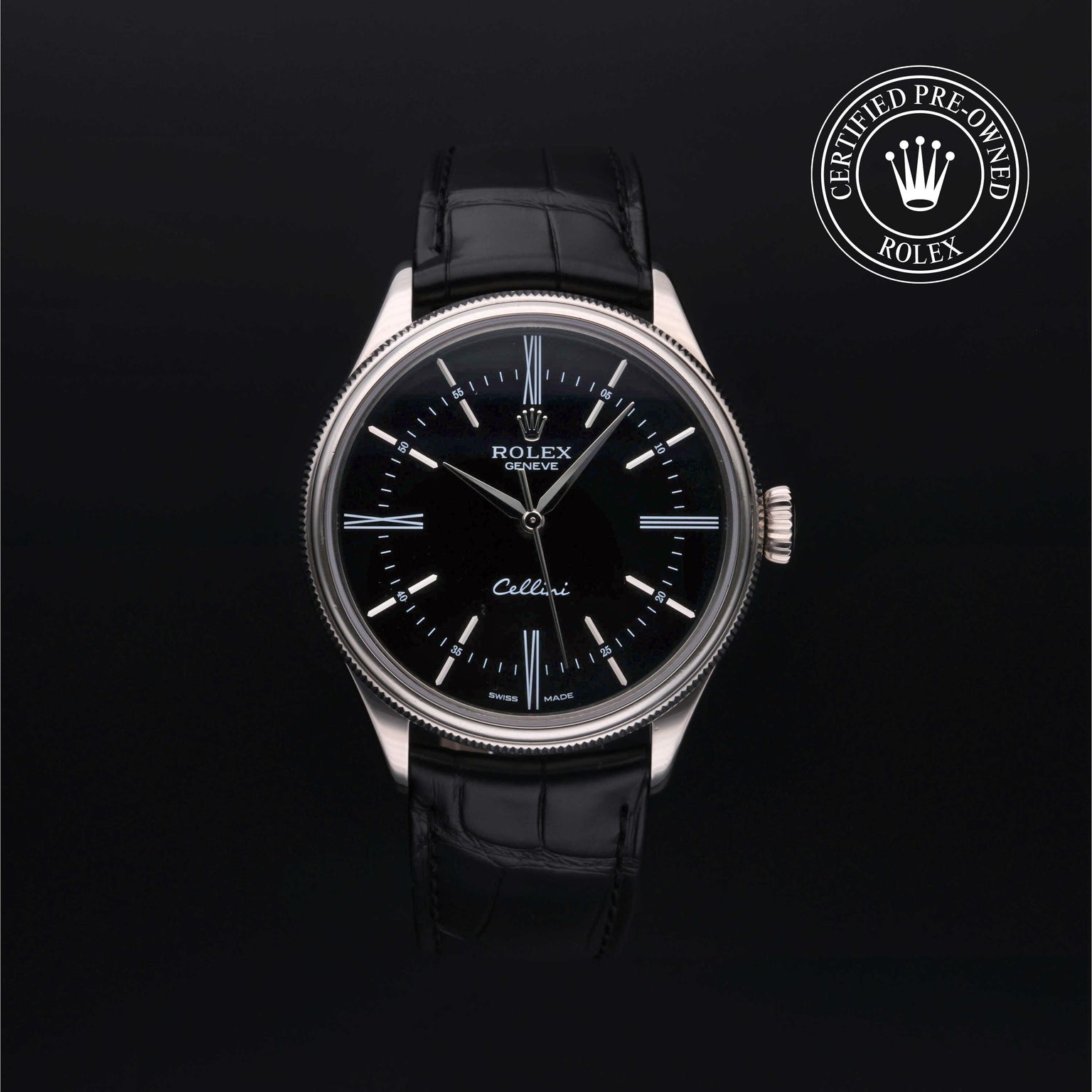 Rolex Certified Pre-owned Cellini M50509-0002 front on black background