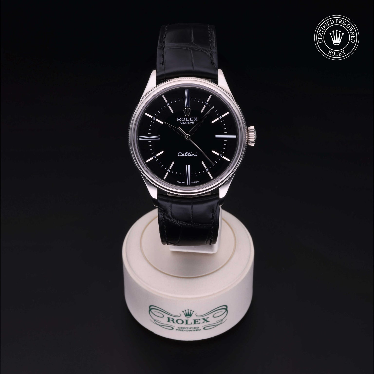 Rolex Certified Pre-owned Cellini M50509-0002 front on black background