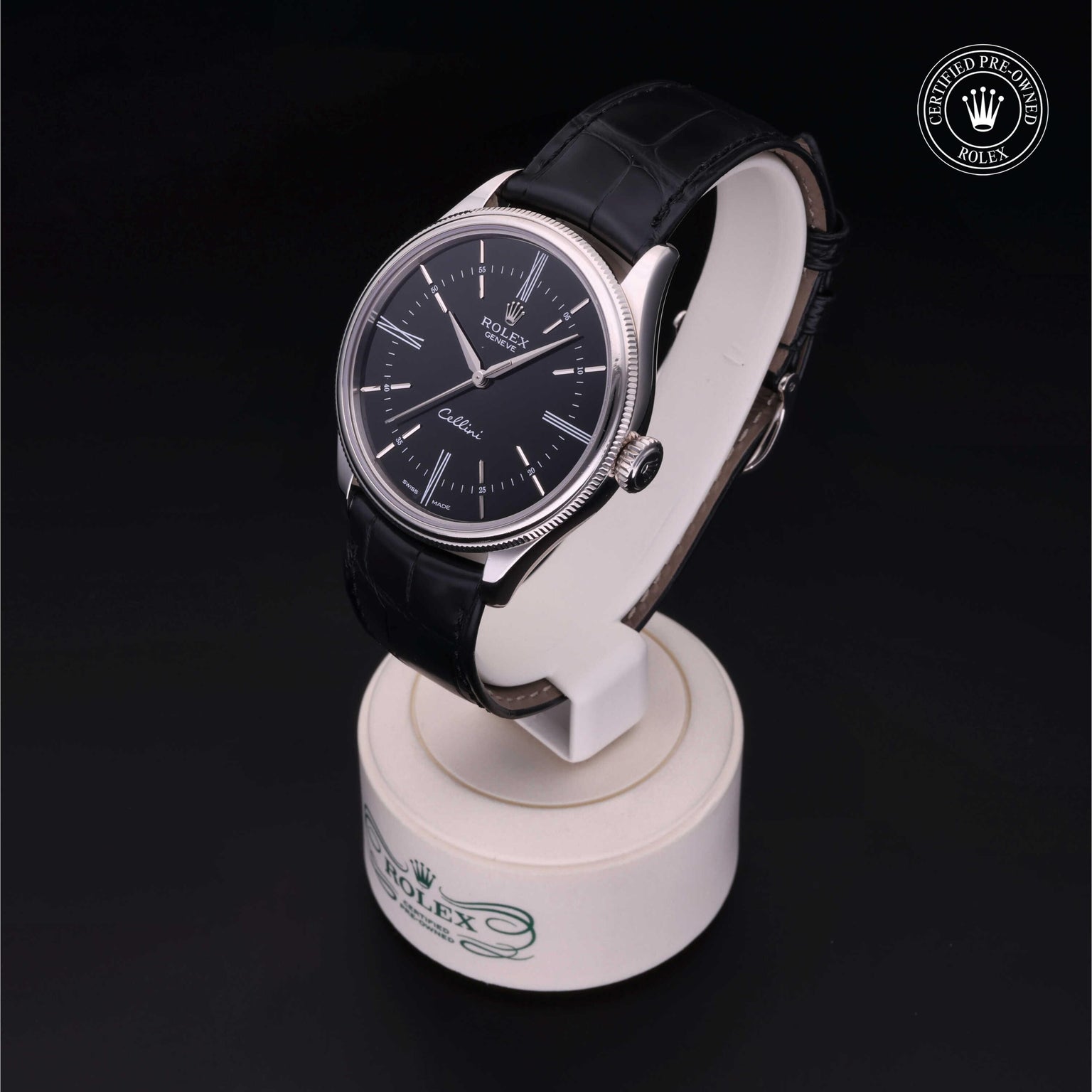 Rolex Certified Pre-owned Cellini M50509-0002 front on black background