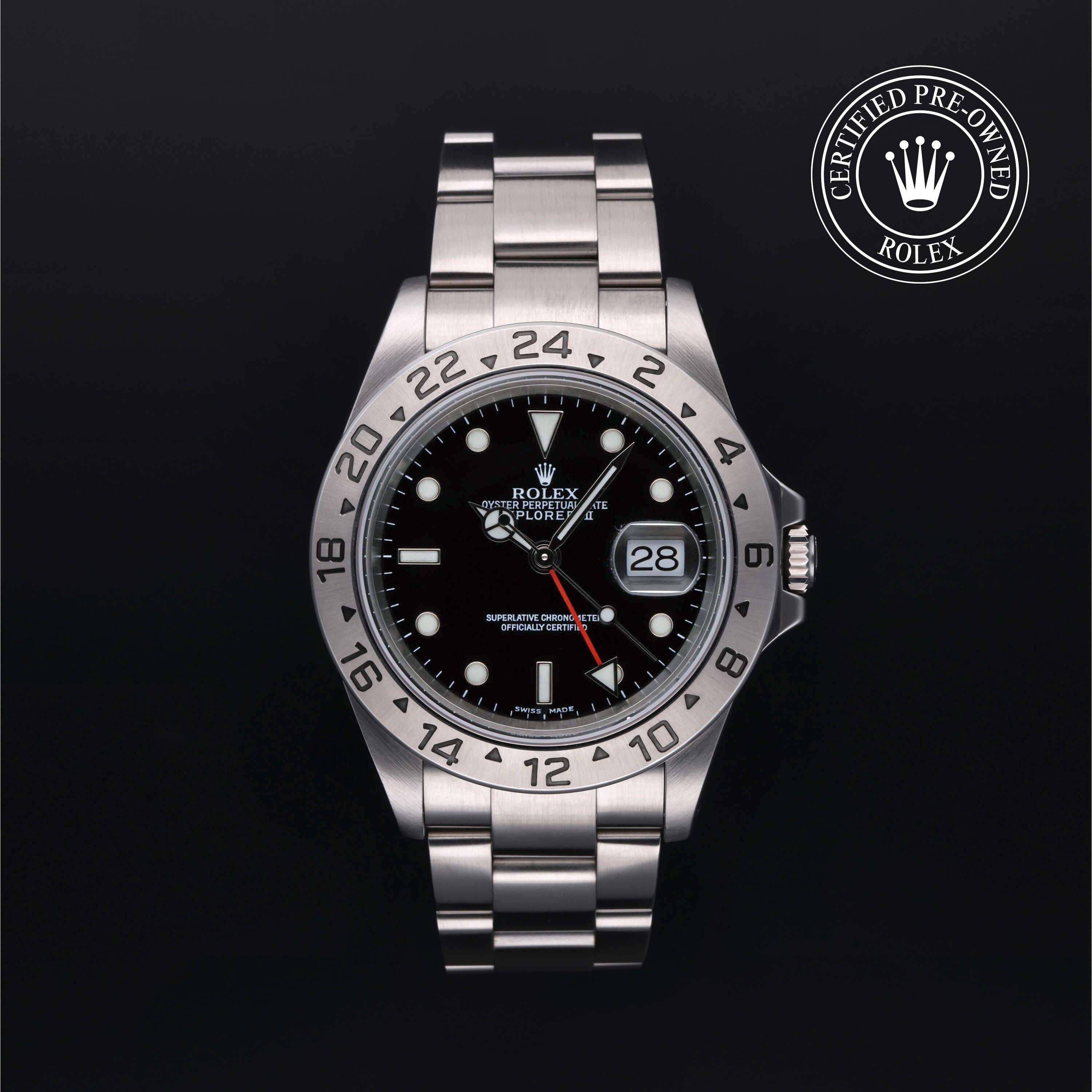 Rolex Certified Pre-owned Explorer M16570-0005 front on black background