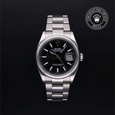 Rolex Certified Pre-owned Datejust M126200-0004 front on black background