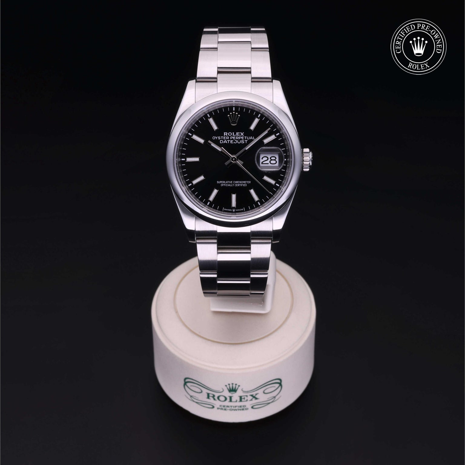 Rolex Certified Pre-owned Datejust M126200-0004 front on black background