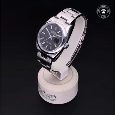 Rolex Certified Pre-owned Datejust M126200-0004 front on black background