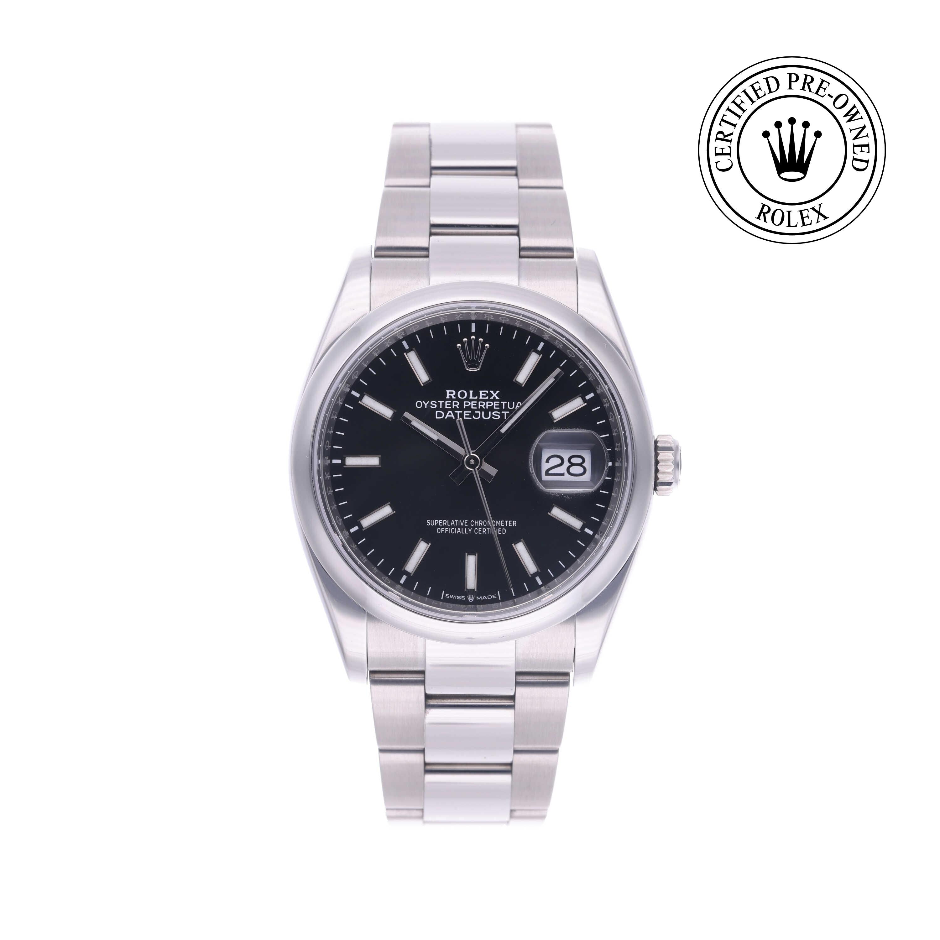 Rolex Certified Pre-owned Datejust M126200-0004 front on white background