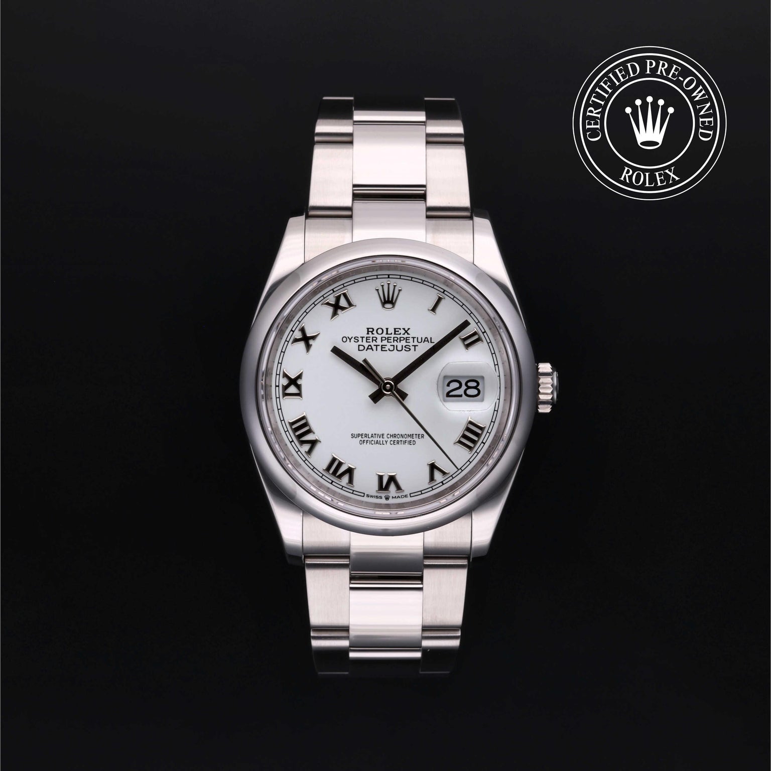 Rolex Certified Pre-owned Datejust M126200-0008 front on black background