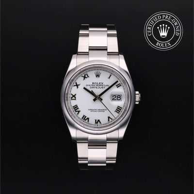 Rolex Certified Pre-owned Datejust M126200-0008 front on black background
