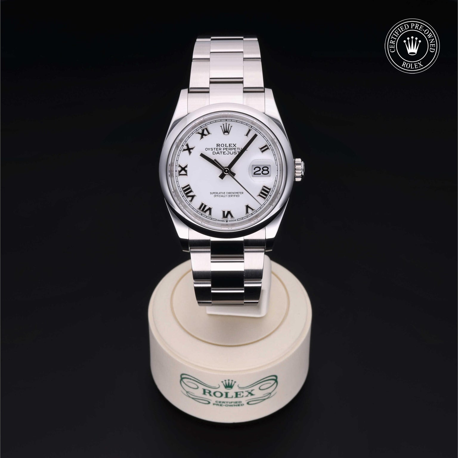 Rolex Certified Pre-owned Datejust M126200-0008 front on black background