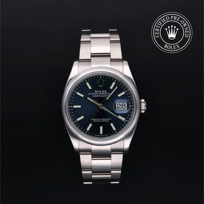 Rolex Certified Pre-owned Datejust M126200-0006 front on black background