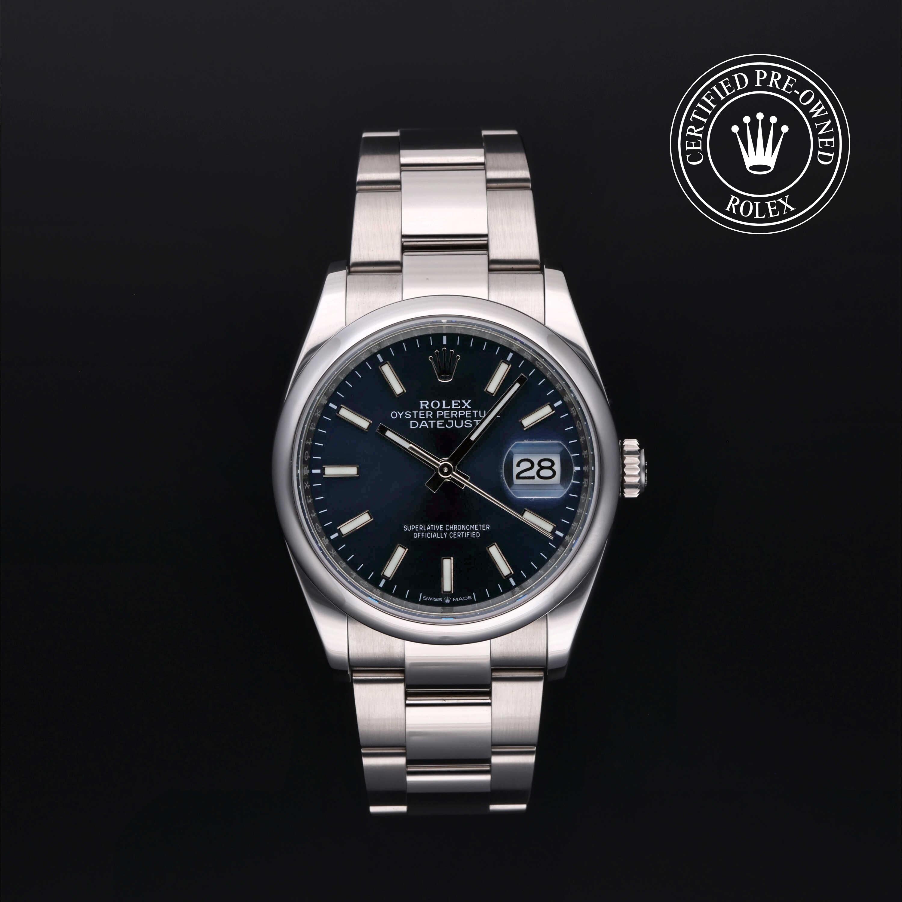 Rolex Certified Pre-owned Datejust M126200-0006 front on black background