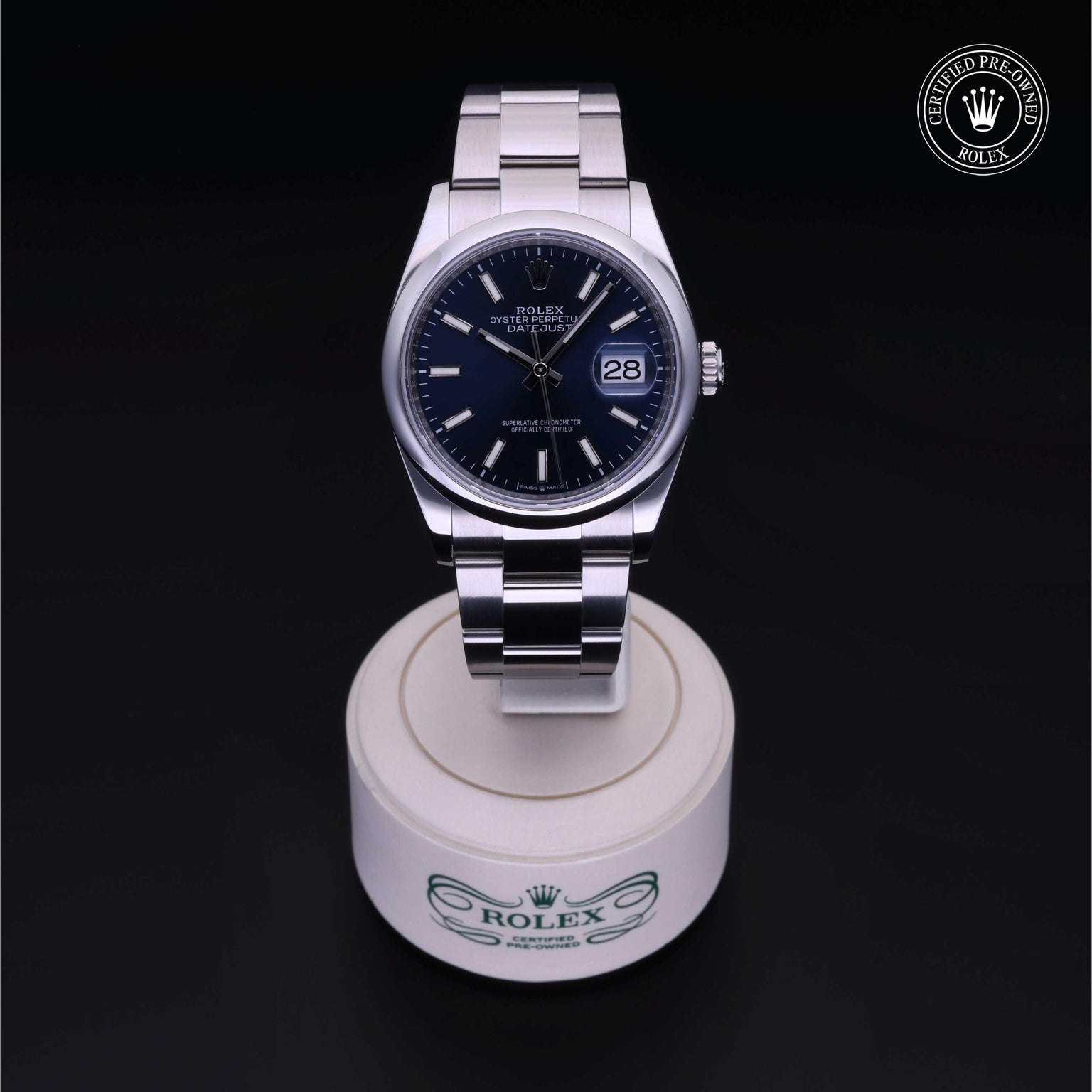 Rolex Certified Pre-owned Datejust M126200-0006 front on black background