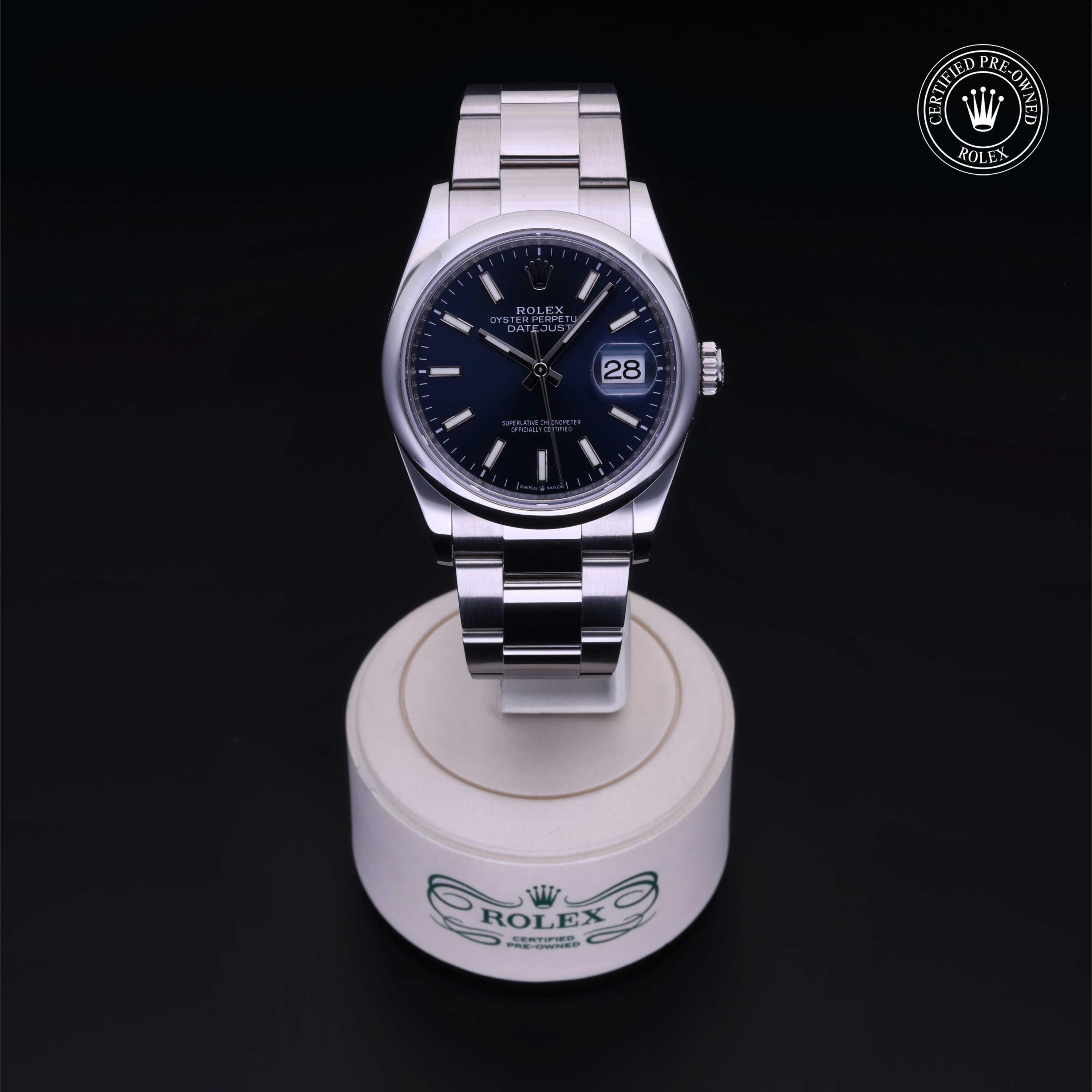 Rolex Certified Pre-owned Datejust M126200-0006 front on black background