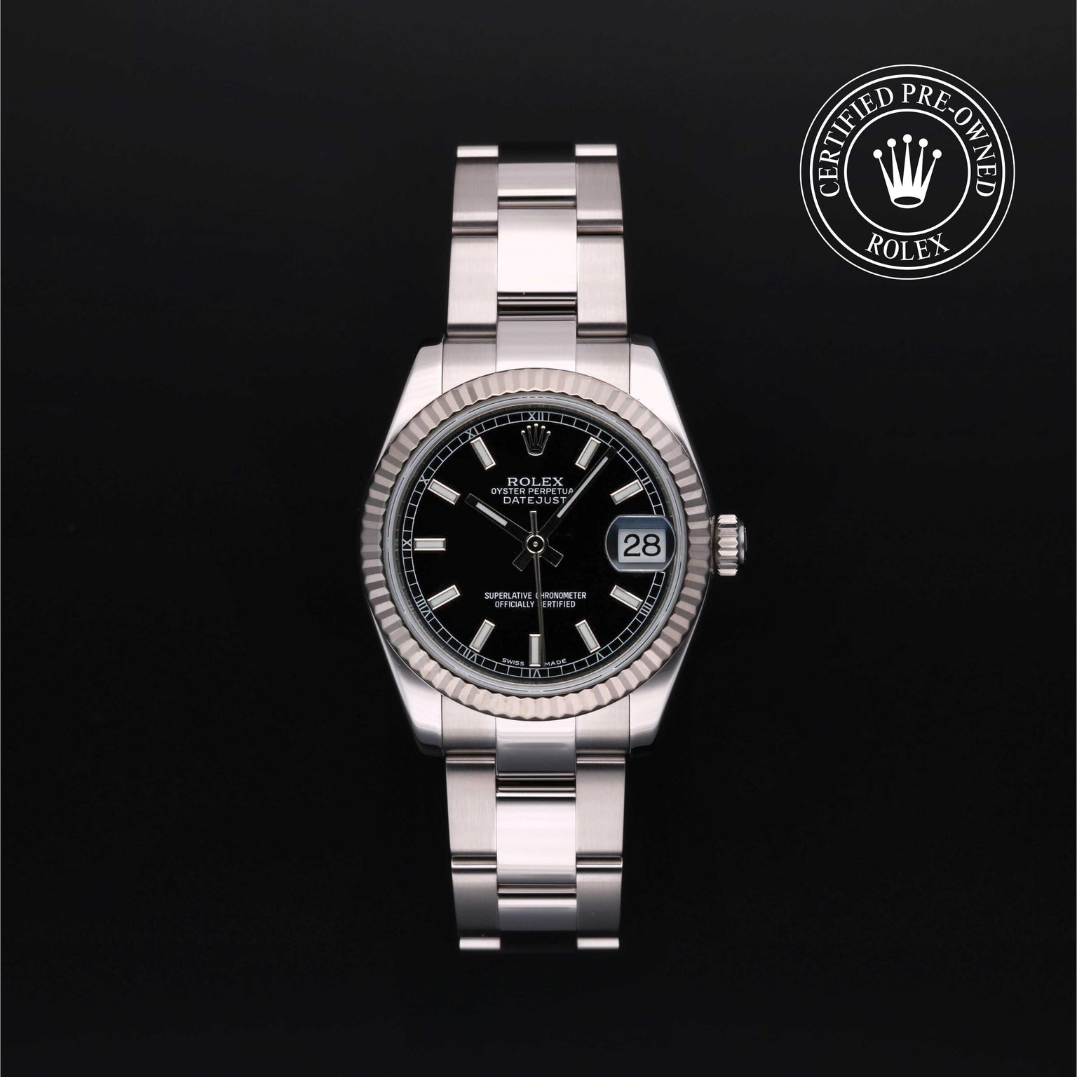 Rolex Certified Pre-owned Lady Datejust M178274-0014 front on black background