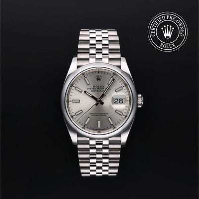 Rolex Certified Pre-owned Datejust M126200-0001 front on black background
