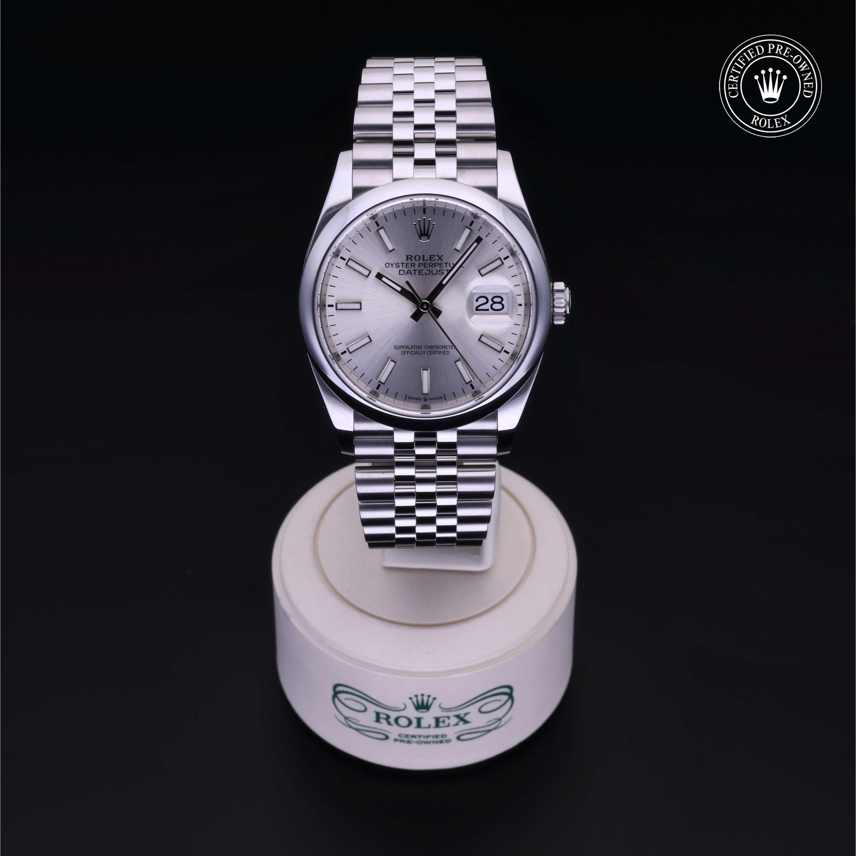Rolex Certified Pre-owned Datejust M126200-0001 front on black background