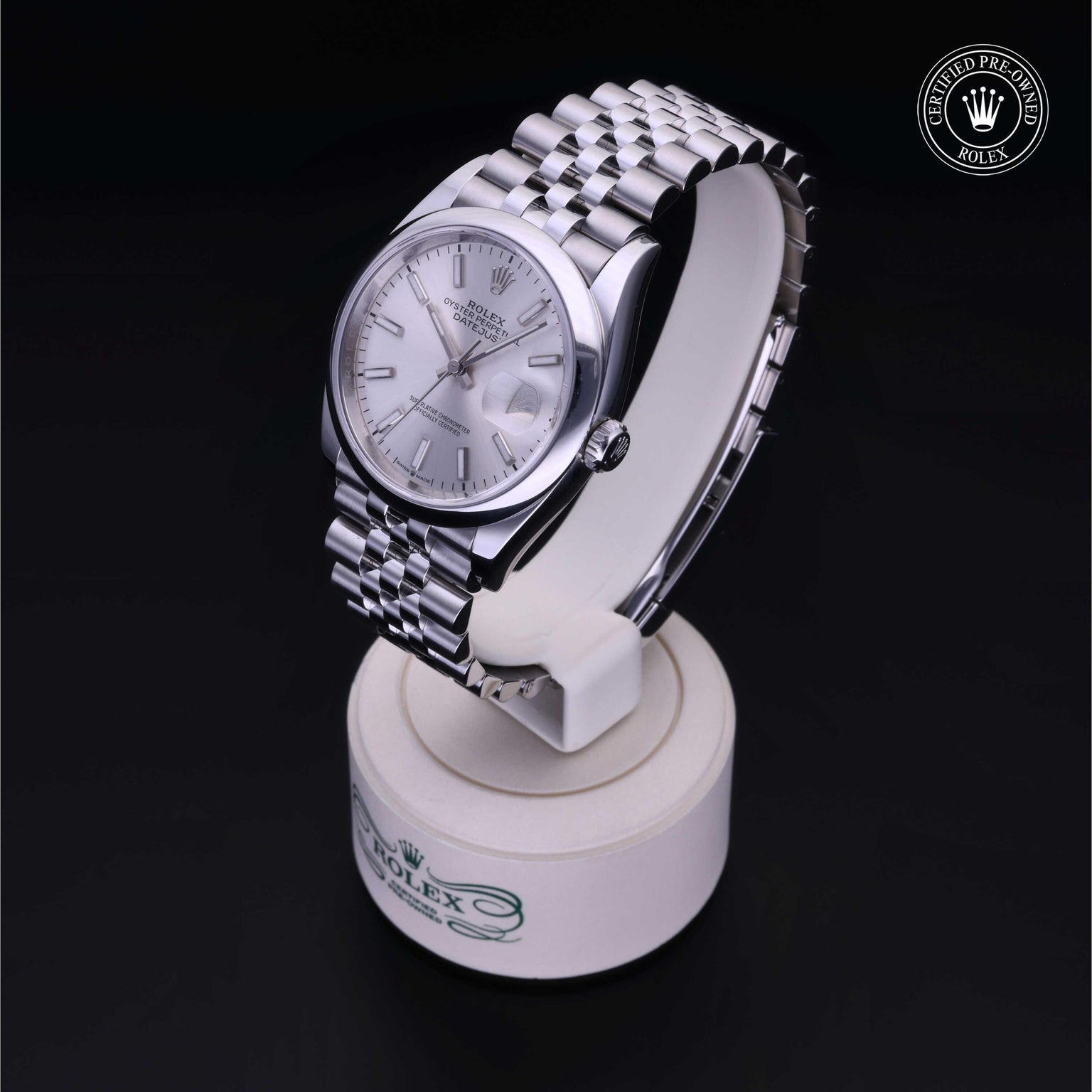 Rolex Certified Pre-owned Datejust M126200-0001 front on black background