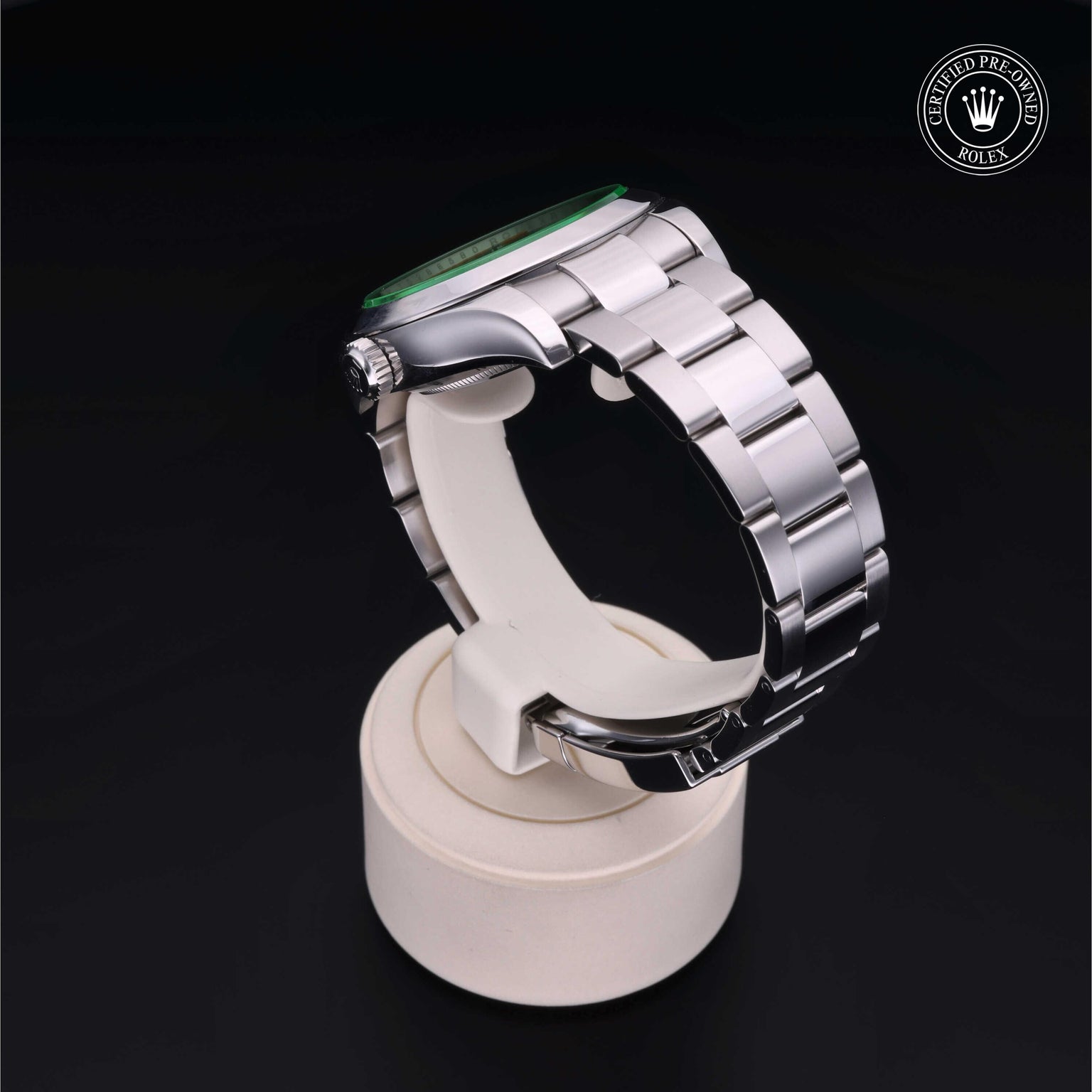 Rolex Certified Pre-owned Milgauss M116400GV-0001 front on black background