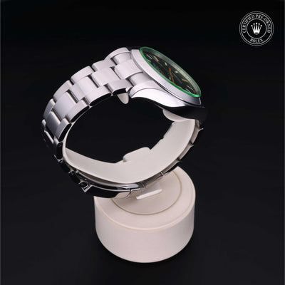 Rolex Certified Pre-owned Milgauss M116400GV-0001 front on black background