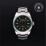 Rolex Certified Pre-owned Milgauss M116400GV-0001 front on black background