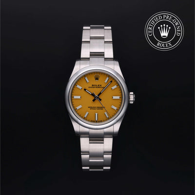 Rolex Certified Pre-owned Oyster Perpetual M277200-0005 front on black background
