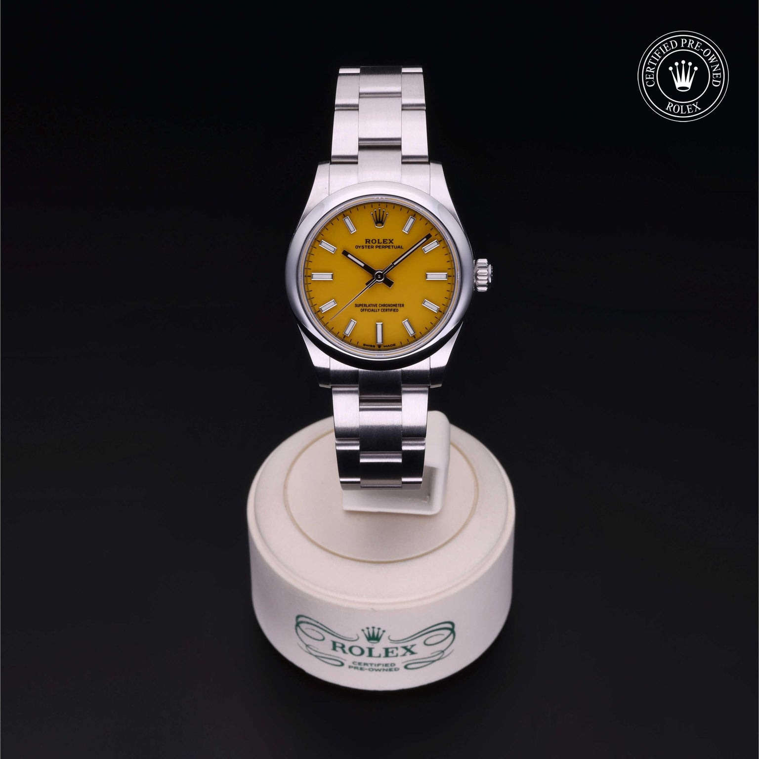 Rolex Certified Pre-owned Oyster Perpetual M277200-0005 front on black background