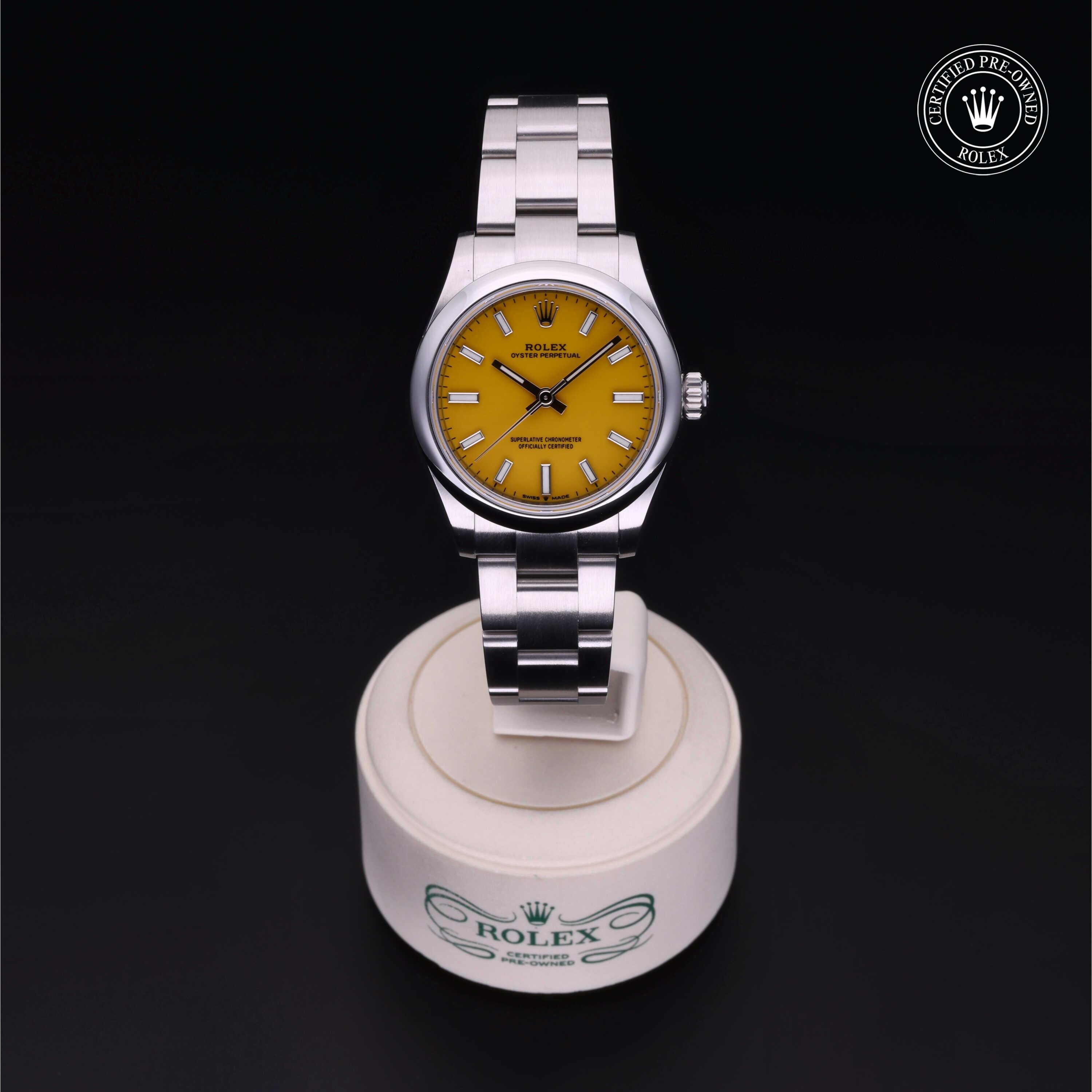Rolex Certified Pre-owned Oyster Perpetual M277200-0005 front on black background