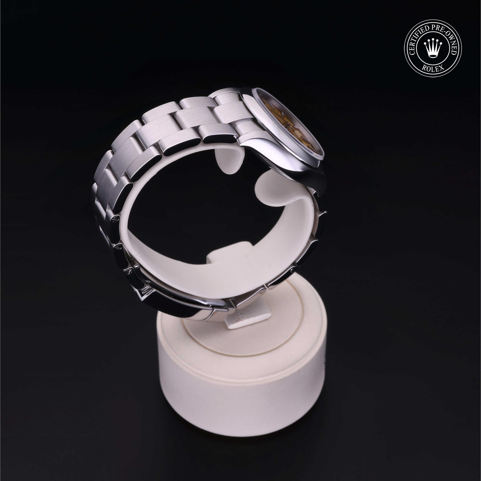 Rolex Certified Pre-owned Oyster Perpetual M277200-0005 front on black background