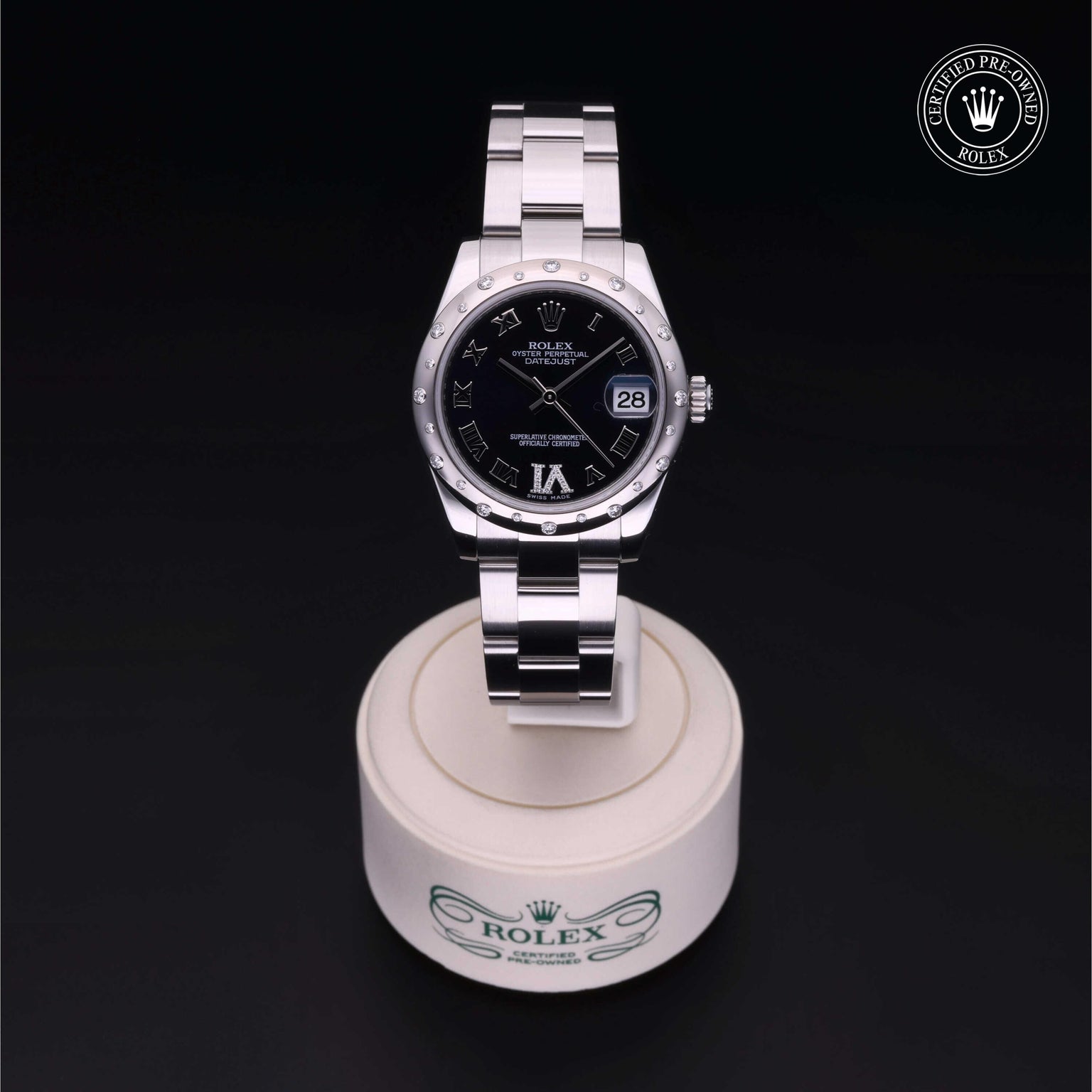 Rolex Certified Pre-owned Lady Datejust M178344-0002 front on black background