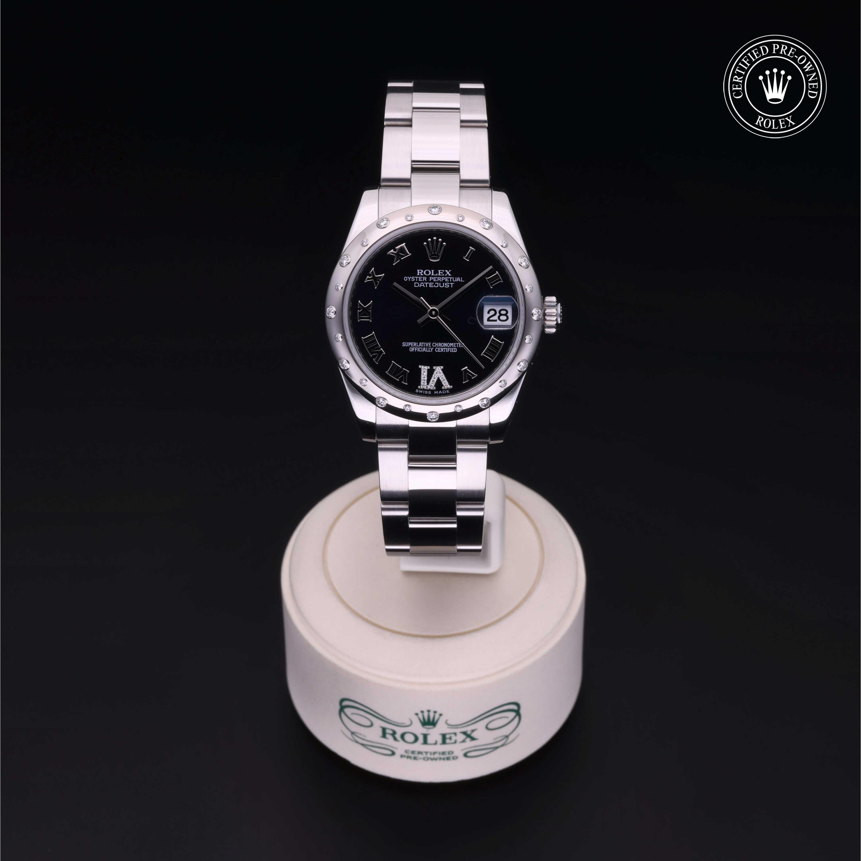 Rolex Certified Pre-owned Lady Datejust M178344-0002 front on black background