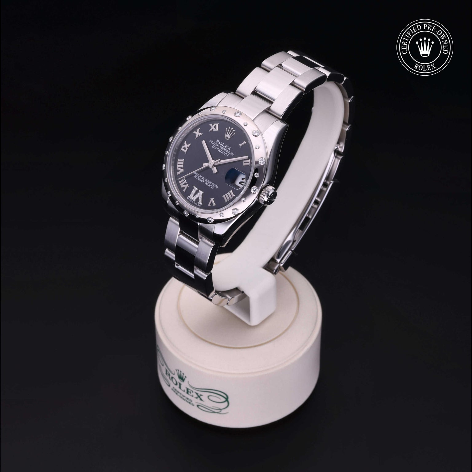 Rolex Certified Pre-owned Lady Datejust M178344-0002 front on black background