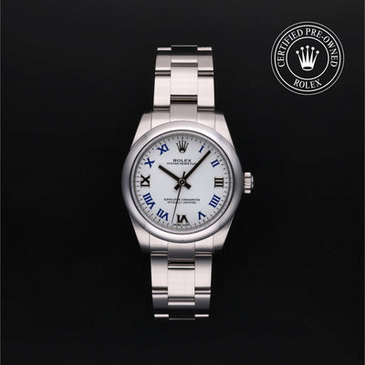 Rolex Certified Pre-owned Oyster Perpetual M177200-0016 front on black background