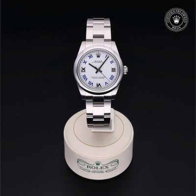 Rolex Certified Pre-owned Oyster Perpetual M177200-0016 front on black background