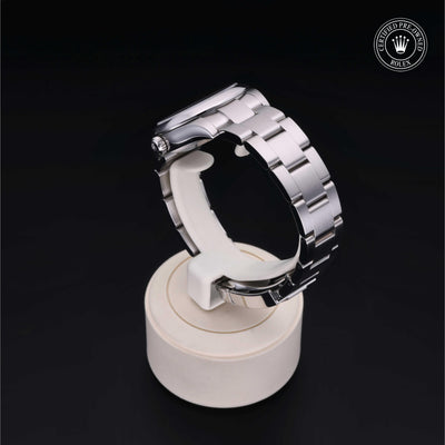 Rolex Certified Pre-owned Oyster Perpetual M177200-0016 front on black background