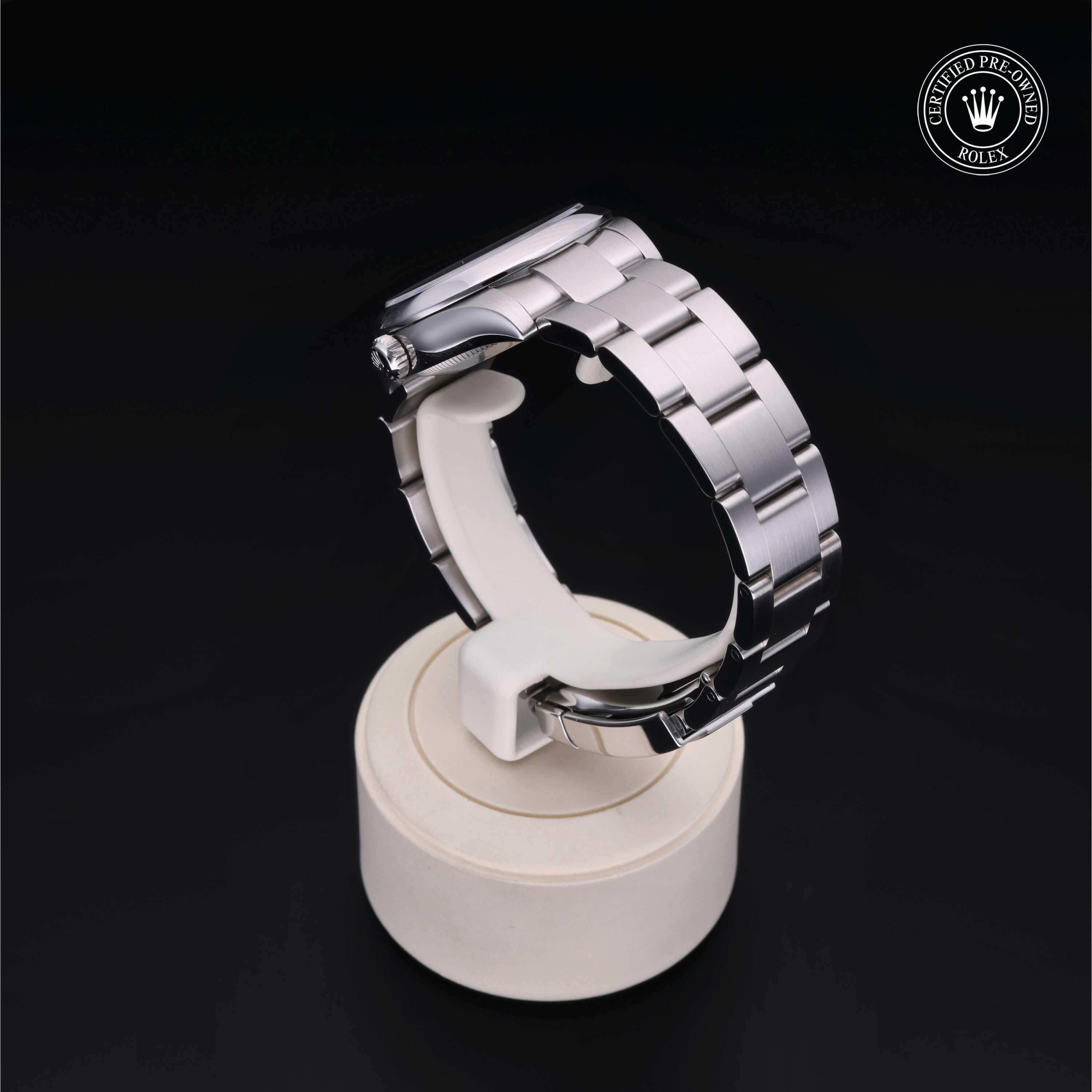 Rolex Certified Pre-owned Oyster Perpetual M177200-0016 front on black background