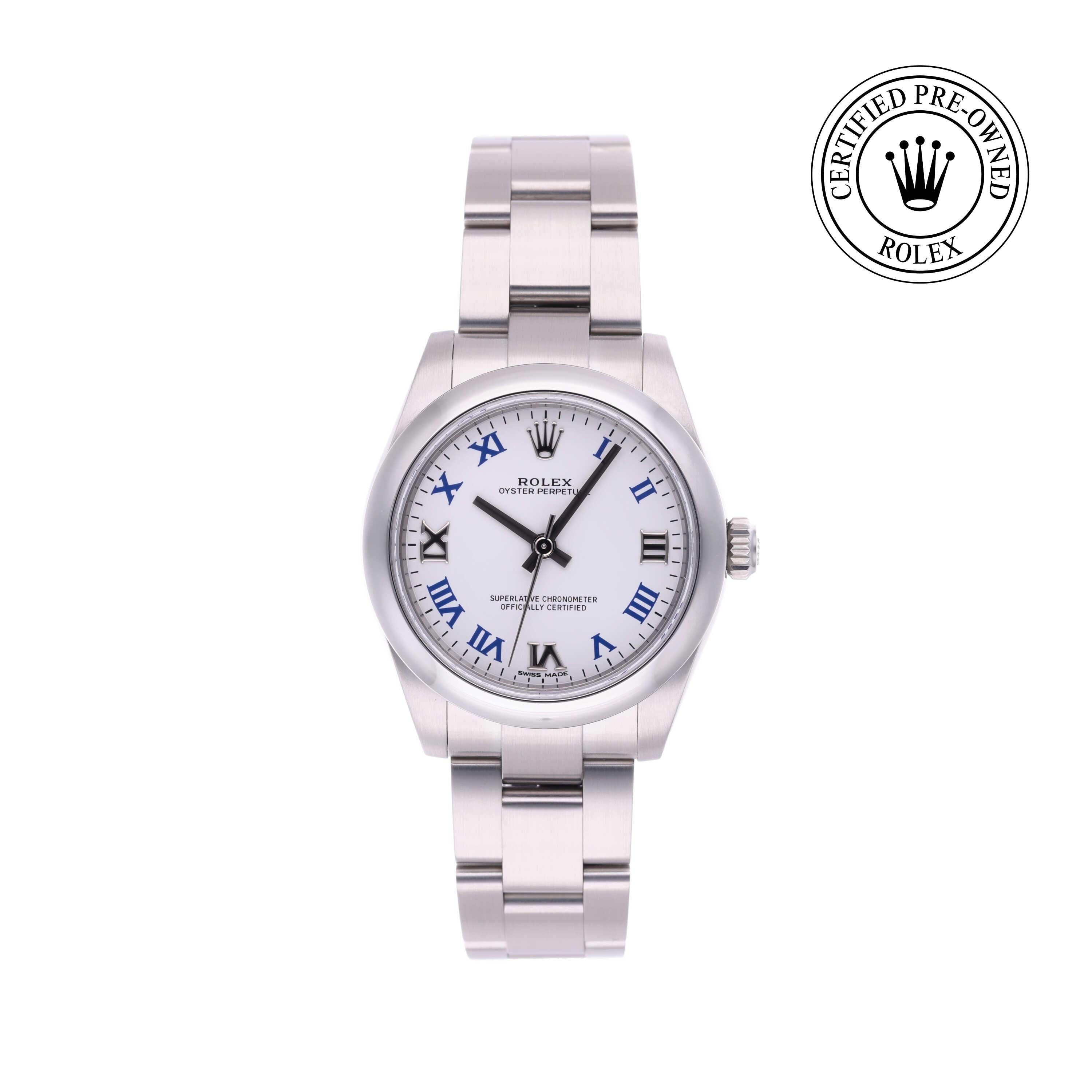 Rolex Certified Pre-owned Oyster Perpetual M177200-0016 front on white background