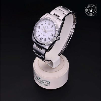Rolex Certified Pre-owned Air-King M114210-0003 front on black background