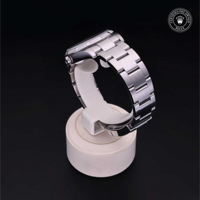 Rolex Certified Pre-owned Air-King M114210-0003 front on black background