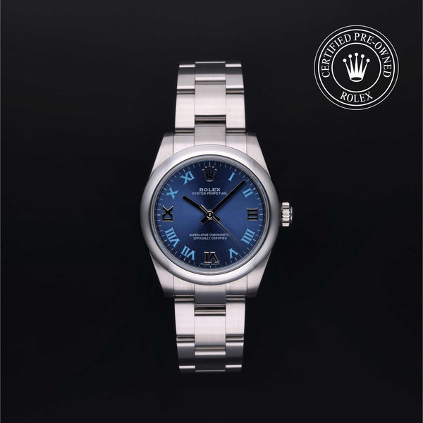 Rolex Certified Pre-owned Oyster Perpetual M177200-0015 front on black background
