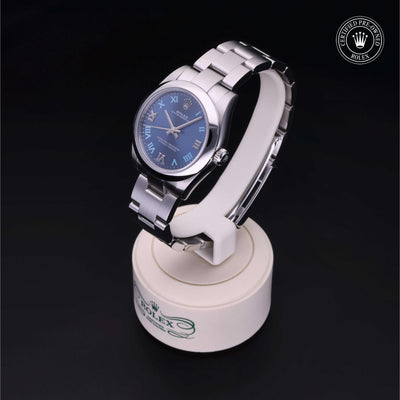 Rolex Certified Pre-owned Oyster Perpetual M177200-0015 front on black background