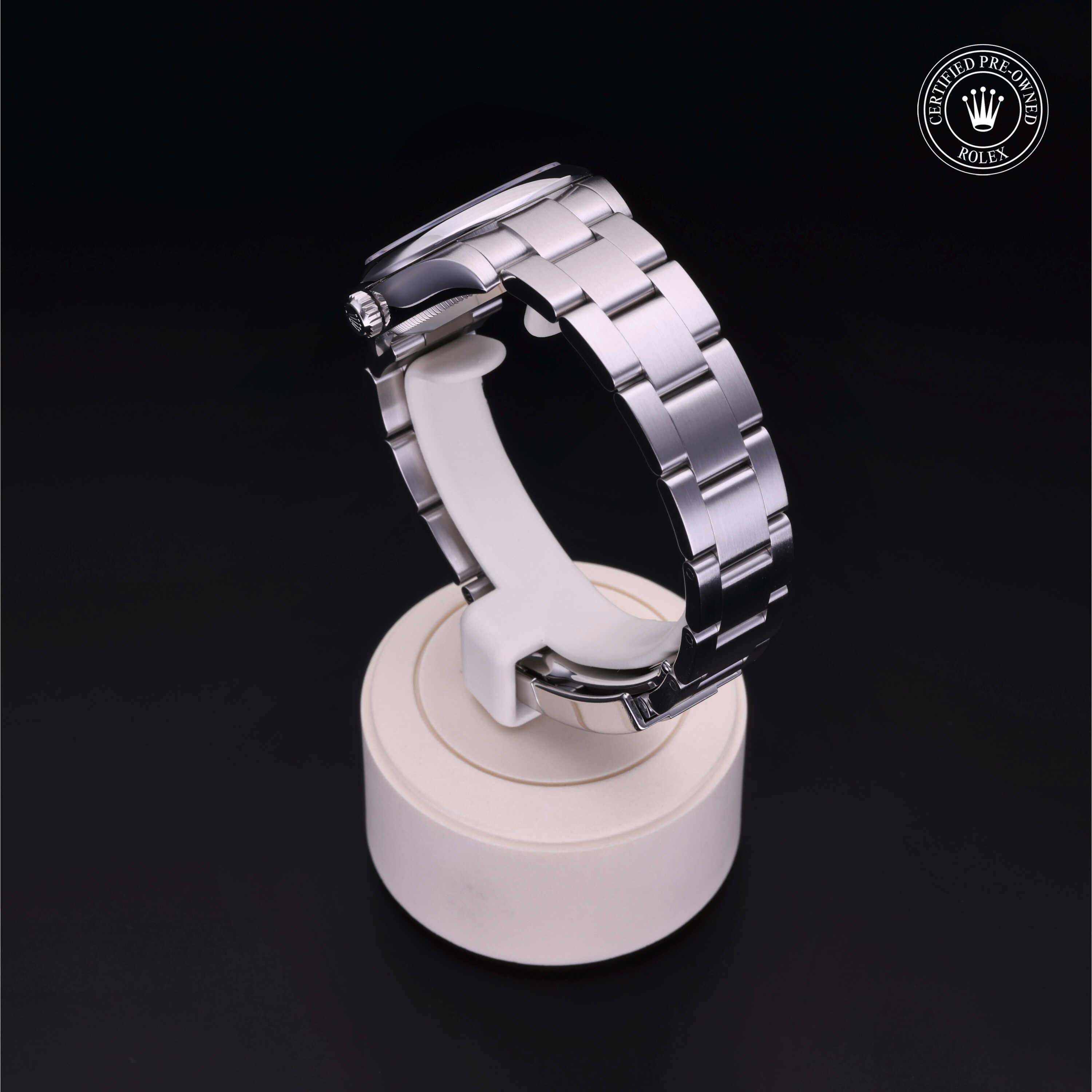 Rolex Certified Pre-owned Oyster Perpetual M177200-0015 front on black background