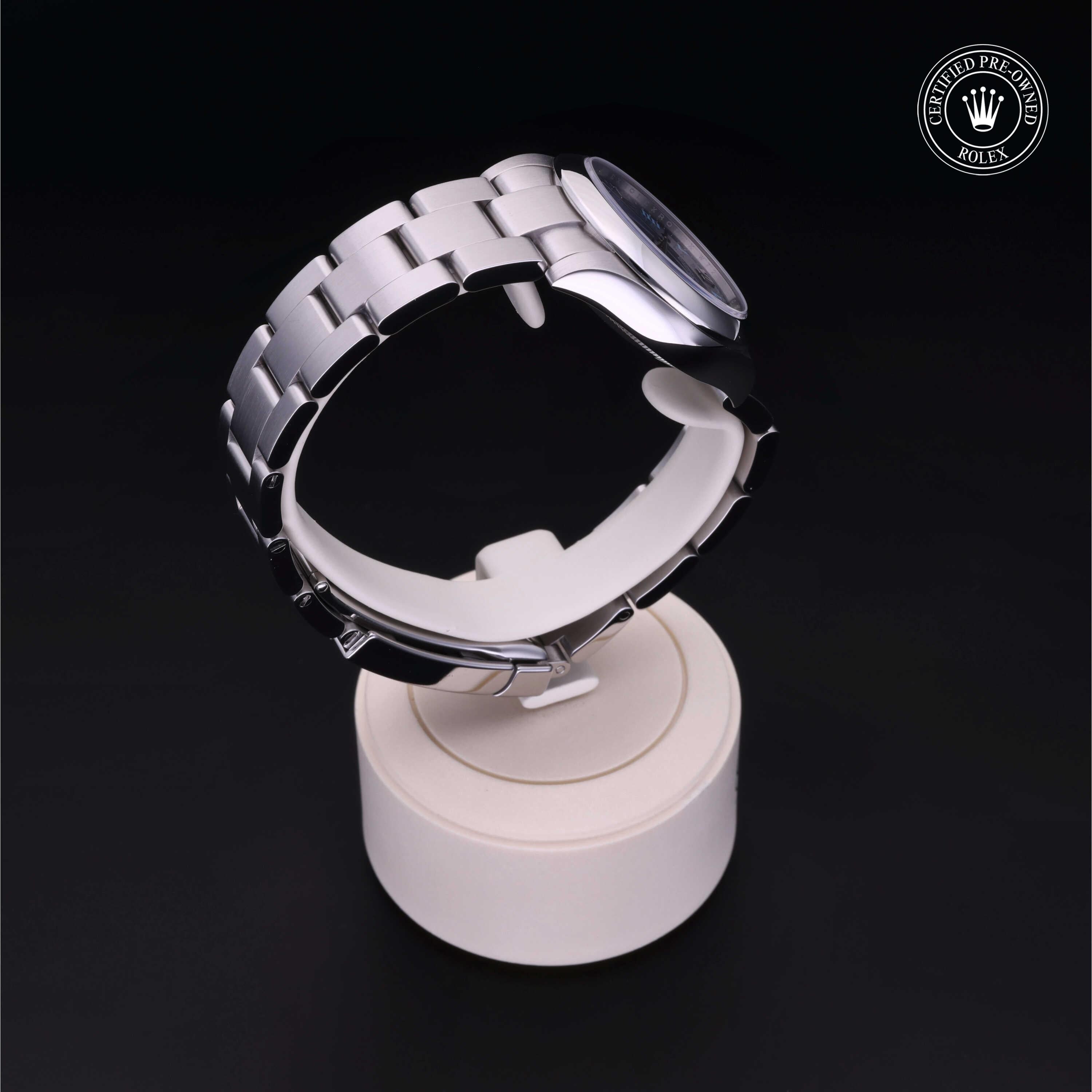 Rolex Certified Pre-owned Oyster Perpetual M177200-0015 front on black background