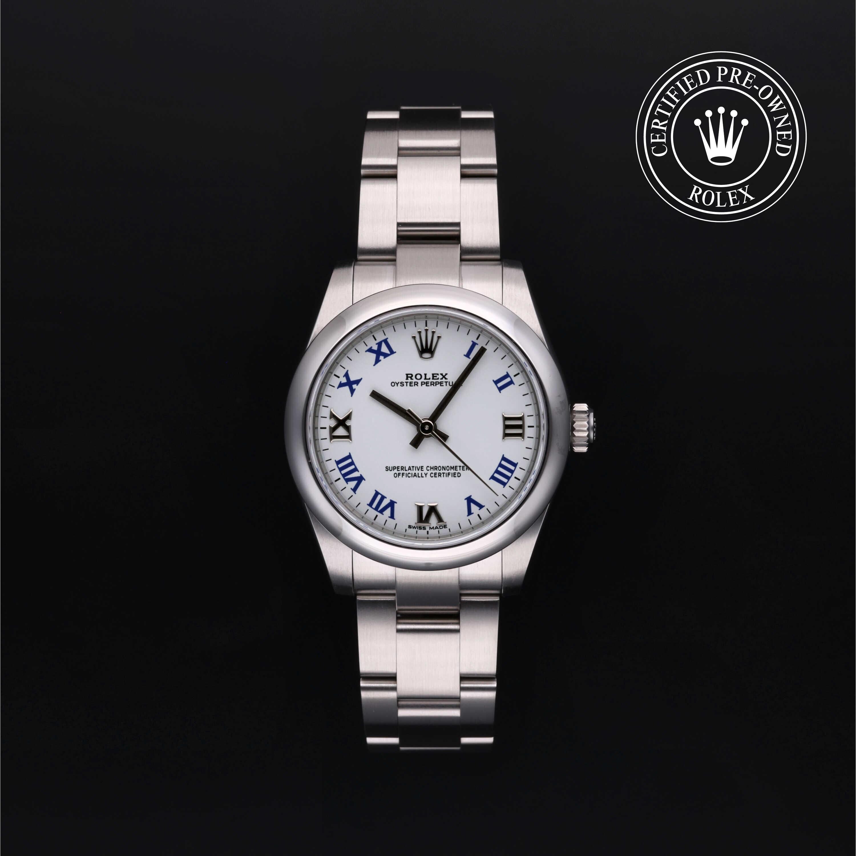 Rolex Certified Pre-owned Oyster Perpetual M177200-0016 front on black background