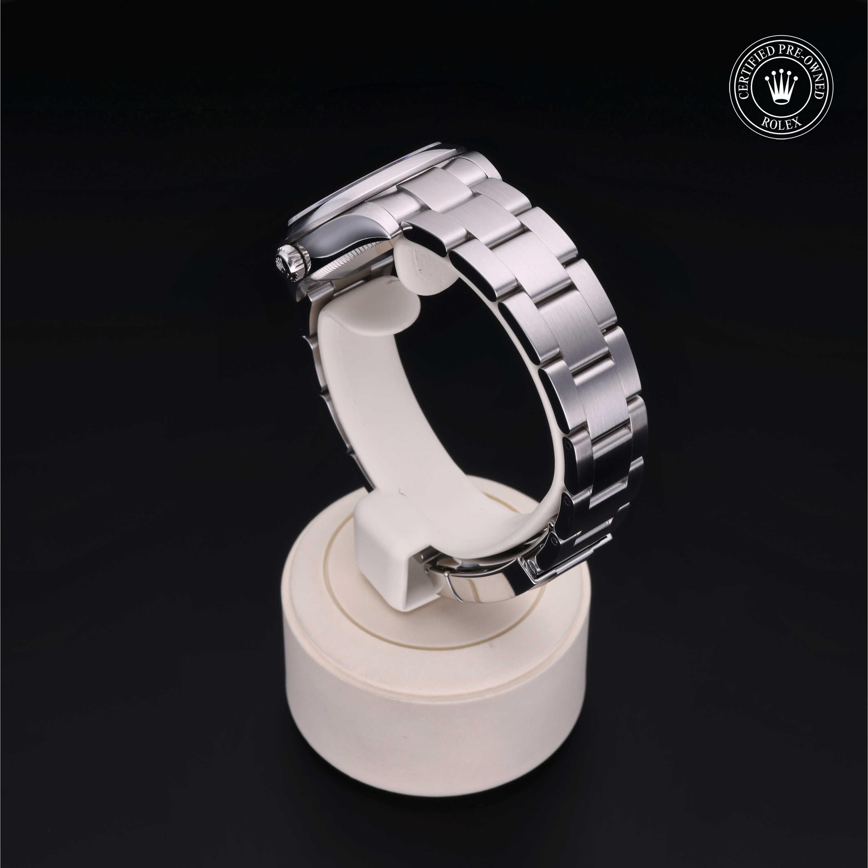 Rolex Certified Pre-owned Oyster Perpetual M177200-0016 front on black background